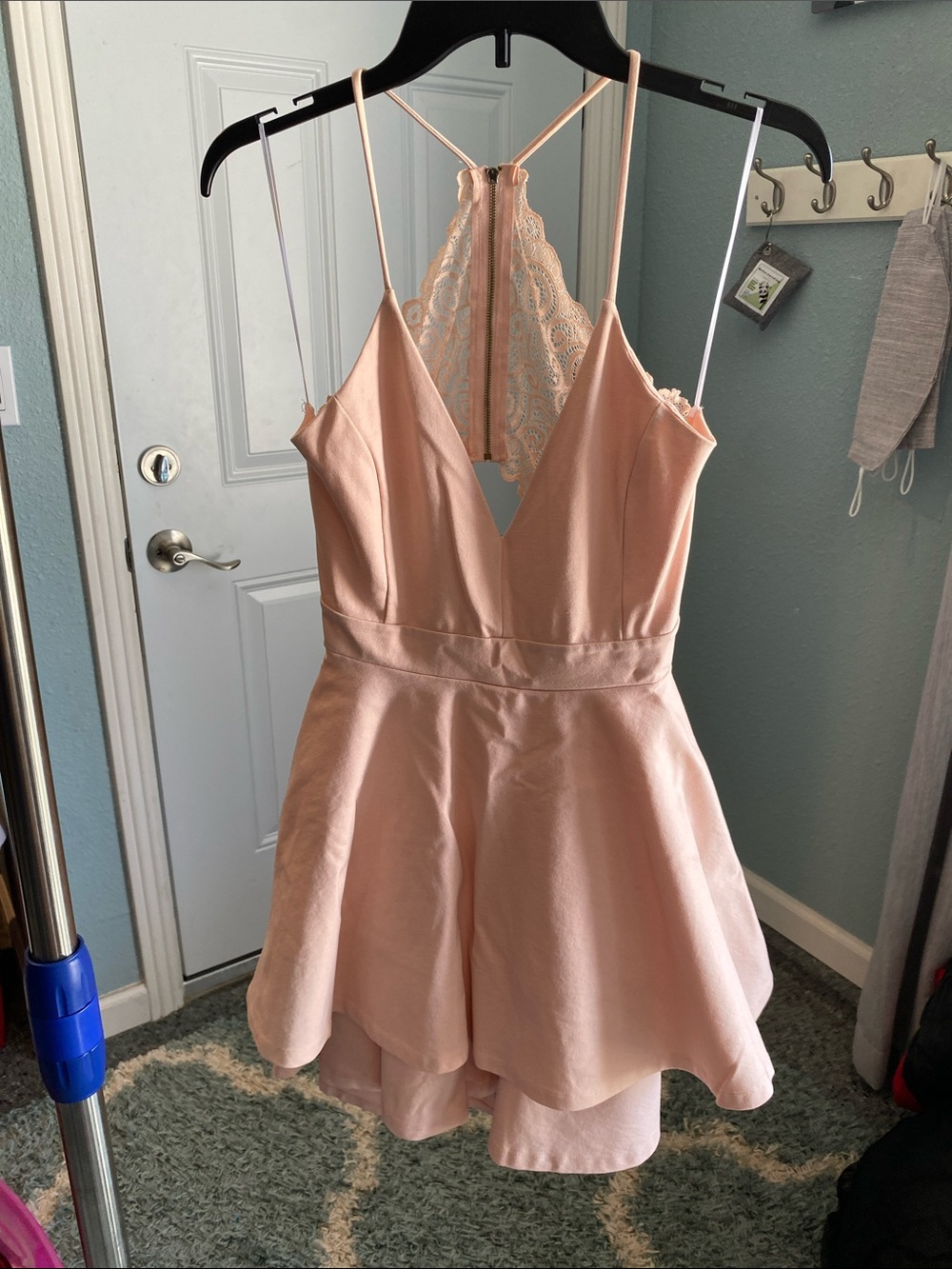 Windsor Blush Pink Backless Lace-Panel Fit & Flare Dress